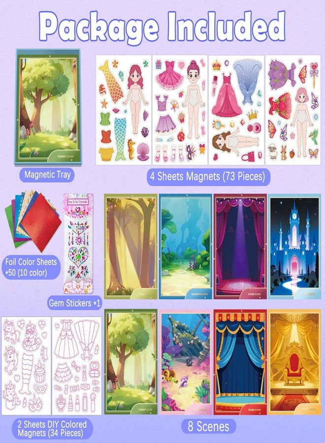 SOOVSY Magnetic Dress Up Dolls Girls Toys, Princess Mermaid Fairy Ballerina Unicorn Foil Art Craft Fun Kits with 4 Dress Up Dolls, 107 Magnets with Glow Edges, Travel Toys Games Gift for Kids 3 4 5 6 7 8 9 - Image 2